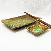 COFFRET 2 PLATS SUSHI ÉMAILLÉS VERT