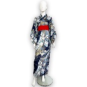 KIMONO JAPONAIS YUKATA INDIGO RUBAN