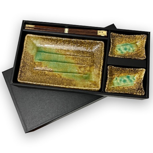 COFFRET 2 PLATS SUSHI ÉMAILLÉS VERT